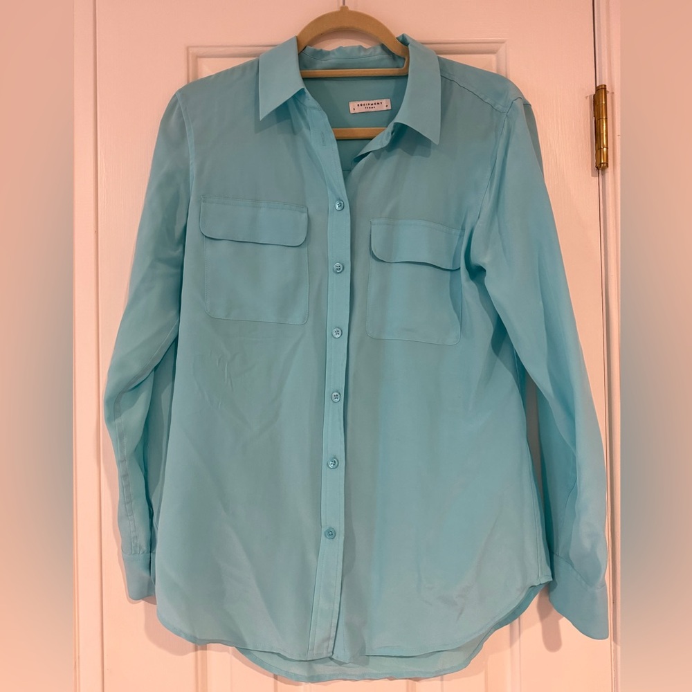 Blue silk button down